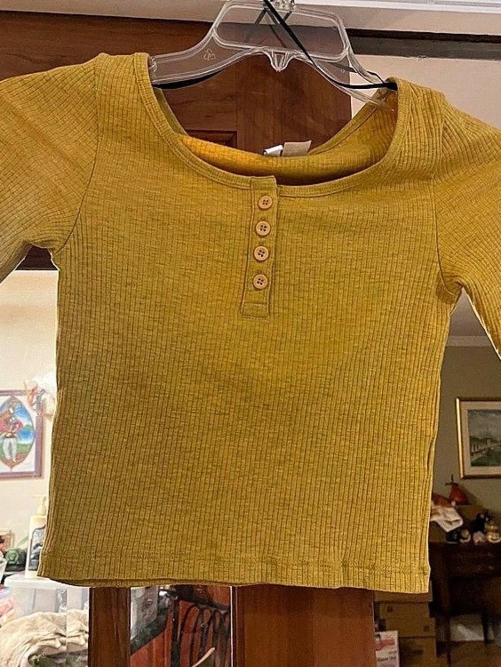Divided Charcoal mustard yellow Ribbed Henley Long Sleeve in Yellow Size Small